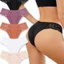 Sexy Underwear for Women Lace Silky Seamless No Show Undies Low Rise High cut Bikini Hipster Cheeky Panties 5 Pack (M)