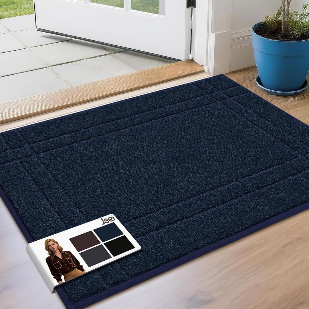JSEI Entryway Rugs Doormat 24"x36", Non-Slip Dirt Trapper Door Mats Indoor, Washable Absorbent and Stain Resist Welcome Floor Mat for Front Door, Dog Door Mat, Dirty Wet Shoes & Paws, Navy Blue