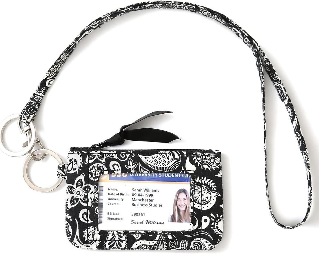 WONDERFUL FLOWER Lanyard Wallet for Women, ID Card Holder, Lanyards for ID Badges, Floral Zip ID Case Keychain Small Coin Purse for Cards, Cash, Work, Travel, Cruise, Teachers, Students, Kids, Paisley