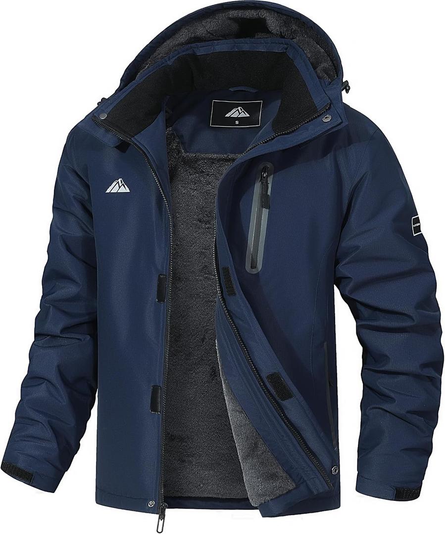Men's Mountain Ski Jacket Warm Winter Snow Coat Waterproof Snowboarding Jacket Outdoor Windbreaker Hooded for Hiking (Blue, L)