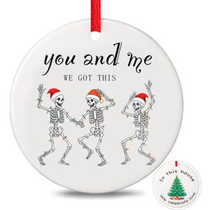 3 x Funny Skeleton Christmas Ornament 2025, Couple Family Skull Ornament Gifts for for Xmas Tree Decorations, Funny Gifts for Him Her Boyfriend Girlfriend Husband Wife Women Men, 2 Side Printed Ornament