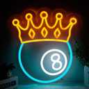 JFLLamp Crown Black Eight Billiards Neon Signs for Wall Decor Led Lights Suitable for Bedroom Man Cave Bar Pub Restaurant Christmas Gift Art
