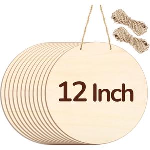 Philorn 12Pcs Wood Circles for Crafts 12 Inch Unfinished Wooden Door Hanger Sign, DIY Wood Blanks Rounds for Cutouts, Cricut Projects, Burning, Painting