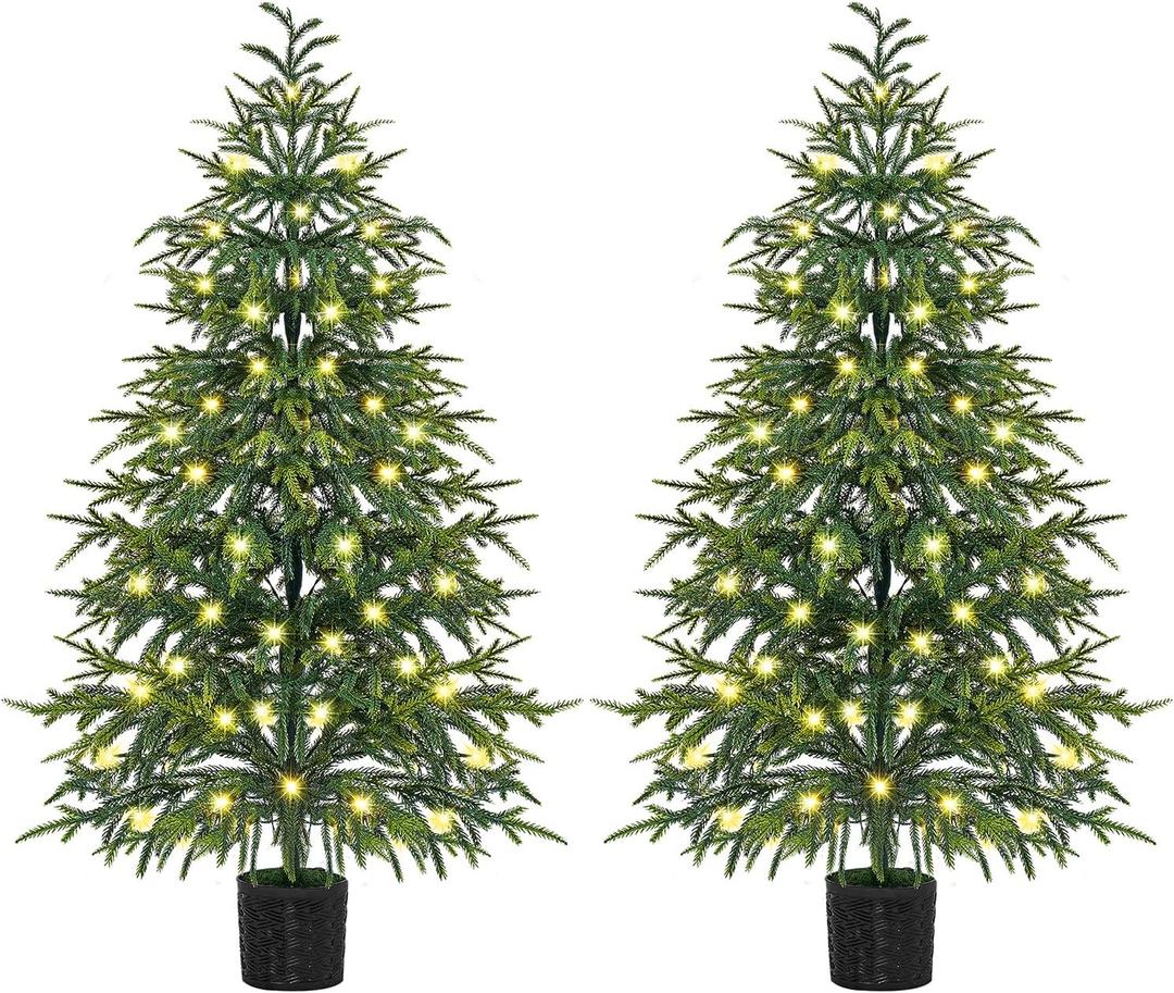 Juegoal 4FT Pre-Lit Artificial Christmas Tree 2 Pack, Norfolk Potted Tree