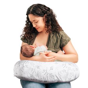 Boppy Nursing Pillow - Firm, Ergonomic U-Shaped Bottle and Breastfeeding Pillow with High Lift for Comfort and Support, Spacious Surface - Gray Gentle Leaves