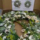 Sggvecsy White Daisy Wreath 24 Inch with Fake Silk Floral Green Eucalyptus Leaves and Lavender for Spring Summer Front Door Window Wall Wedding Farmhouse Festival Decor