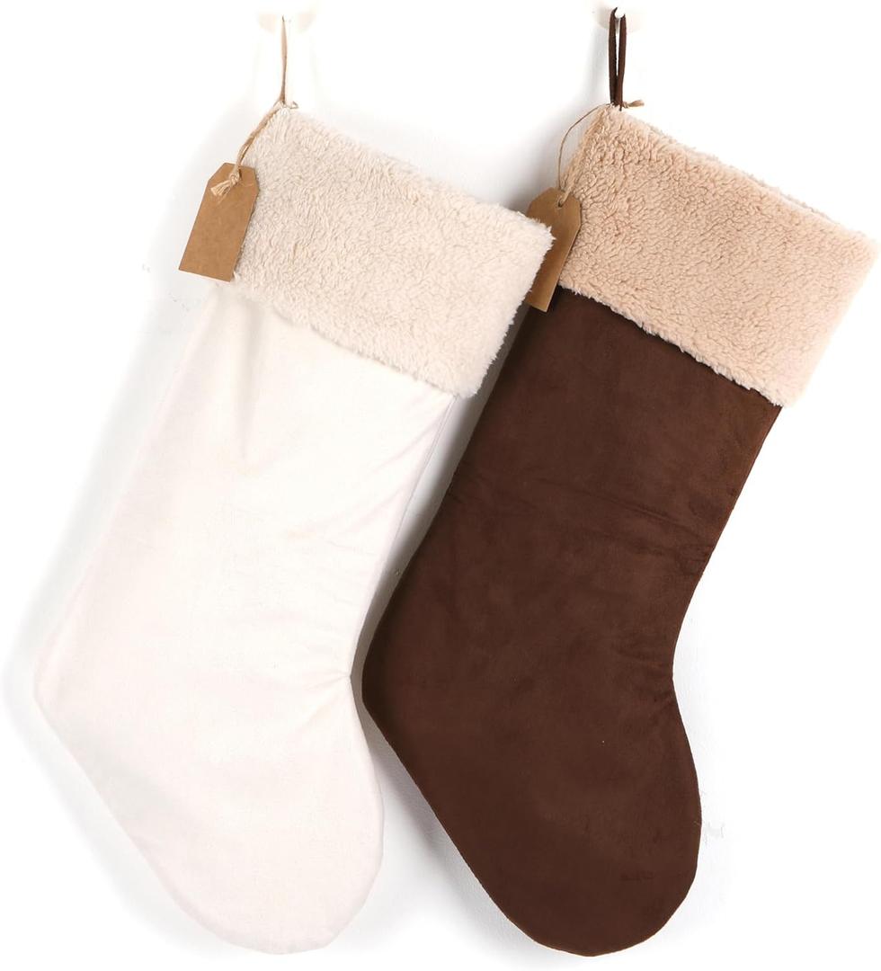 Christmas Stockings,2 Pack 20 Inches Hanging Xmas Stocking DIY Nametag for Family,Suede Fabric Stockings Fireplace Decorations Ornaments for Xmas Holiday for Family Kids