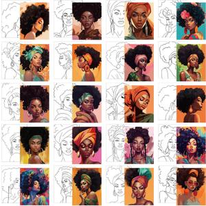 Sherr 20 Pcs Stretched Pre Drawn Canvas Afro Queen Black Art for Painting for Adults Outline Pre Drawn Stretched Cotton Canvas to Paint Party Set, 8 x 10''(Vivid)