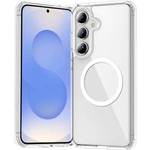 Temdan for Samsung Galaxy S25 Plus Case Clear, [Wireless Charging][Anti-Yellowing][Military-Grade Protection] Shockproof Slim Magnetic Phone Sleeve Case for Samsung Galaxy S25 Plus, Transparent