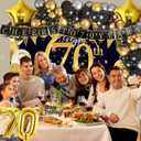 70th Birthday Decorations, Black Gold 70 Year Old Party Decorations for Women Men Backdrop Fringe Curtain Hanging Swirl Balloon Garland Banner Cake Cupcake Topper Sash 124 PCs