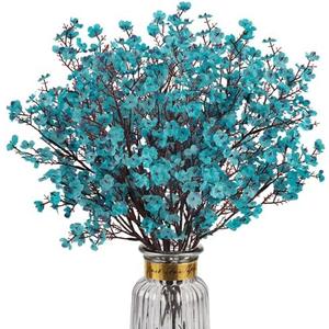 HIAGROW 8Pcs Babys Breath Artificial Flowers Silk,Real Touch Peacock Blue Bouquets Flowers for Vase Home Office Wedding Spring Winter Indoor Outdoor Centerpiece Table Decorations