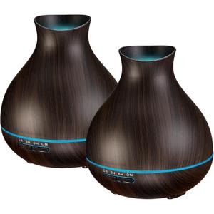 BZseed Aromatherapy Essential Oil Diffusers,2 PCS 550ml High Mist Output Humidifiers for Large Room, Home, Waterless Auto-Off, 7 Color LED Lights Cool Mist Humidifier Ultrasonic Diffusers (2 X Dark Brown)