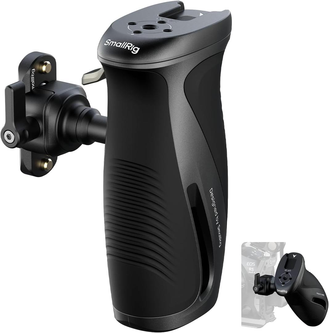 SMALLRIG Push-Button Rotating Side Handle with NATO Clamp, for Left and Right Hand, 360 Rotatable Side Handle with Anti-Slip Silicone, Max. Load 15Kg
