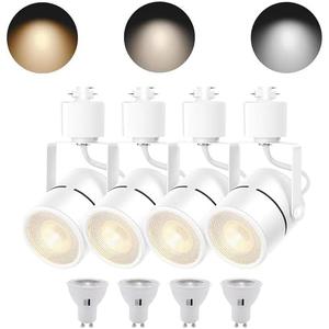 White 4PCS LED Track Lighting (No Rails) with Advanced Replaceable GU10 Bulbs, Switchable 3CCT(3000K/4000K/6000K) and Dimmable Brightness(20%-100%), Versatile Ceiling Spotlight Fixtures for Any Space
