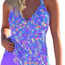 ROSEWE Womens Tankini Bathing Suits, Two-Piece Smocked Swim Dress, Print Swimsuits with Board Shorts (X-Large, Purple Floral)