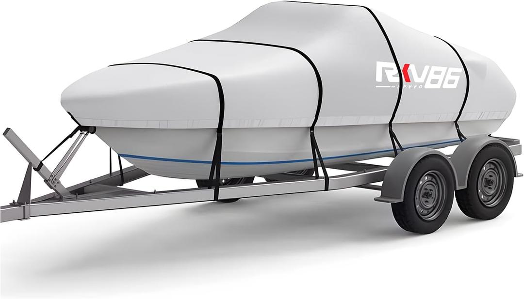 Trailerable Boat Cover, 17'- 19' Heavy Duty 600D Waterproof Tarp Covers with Storage Bag, Marine Grade Polyester Canvas, Fits 17-19ft Bass Boat, V-Hull, Tri-Hull, Runabout Bowrider Boat (Silver) (17'-19' L X 96" Beam Width)