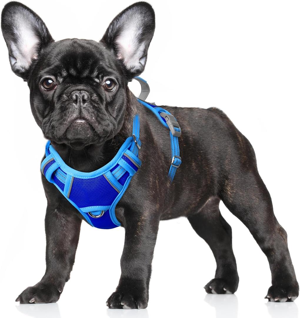BARKBAY No Pull Dog Harness Large Reflective Dog Harness with Front Clip and Easy Control Handle for Walking Training Running with ID tag Pocket(Sapphire Blue & Blue,S)