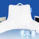Cooling Reading Pillow Back Pillow for Bed Sitting Up,Bed Pillow for Sitting Up with Arms and Pockets, Bed Chair Husband Pillow with Adjustable Shredded Memory Foam for Full-Body Support