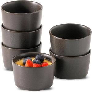 Ramekins 4 oz,Oven Safe Small Ramekins for Creme Brulee,Souffle,Black Ramkeins for Baking,Ceramic Mini Ramkeins Set of 6,Custard cups for Kitchen,Matte Black