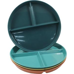 4 Pcs Portion Control Plate, 9" Thickened Divided Plates Microwavable Dishwasher Safe Portion Plates(Orange+Yellow+Blue+Green)