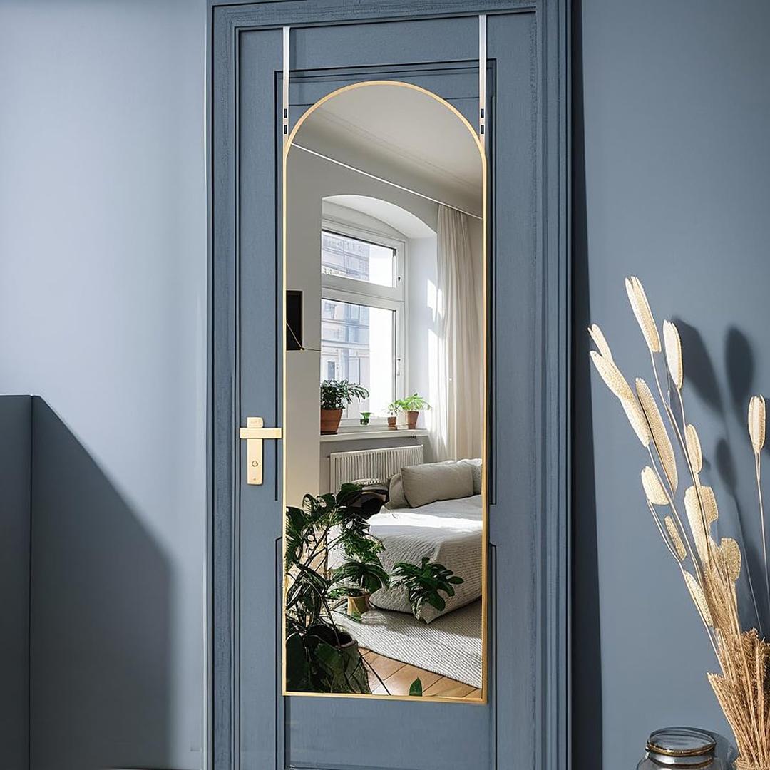 Otlsh 14"48" Arch Wall Mirror, Over The Door, Thin Frame Aluminum Alloy for Bedroom, Living Room, Entryway - Gold