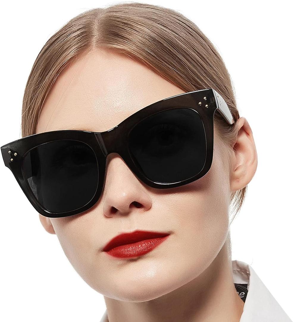 Big Outdoor Reading Glasses Womens Cateye Sun Reader Glasses UV400 Protection Stylish , Black 1.75