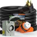 50 Amp Generator Cord and Pre-Drilled Power Inlet Box, 15FT Heavy Duty NEMA 14-50P to SS2-50R Extension Cord Twist Locking with Inlet Box, 125/250V, 12500W, ETL Listed for Outdoor Emergency Kit