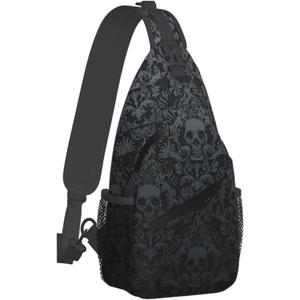 MEDTOGS Skull Sling Bag,Victorian Gothic Sling Backpack Black Crossbody Bag Men Casual Shoulder Daypack for Women Men Lightweight Travel Hiking Gym