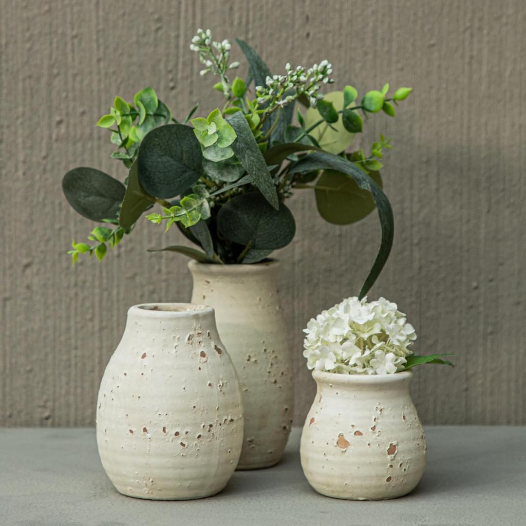 CwlwGO-Ceramic Rustic Bud Vase, Small Boho Vases Set for Country Home Decoration, Modern Farmhouse Decorations, Home Decorations for Living Room Table Decor, Mantle & Shelf Decor.