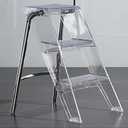 SHYM Transparent Acrylic 3-Step Ladder Step Stool, 150kg Capacity, Folding, Electroplated Silver Iron Frame, L44xW52xH63cm