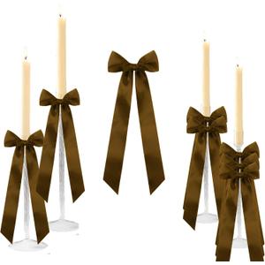 12 Pcs Brown Candlestick Decoration Bows Candle Holder with 5X13.5 Inch Decorative Satin BowsFor Bridal Showers, Birthdays Centerpieces Table Decor(Brown)