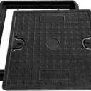 Square Fiberglass Manhole Cover and Frame 31.5x31.5, 28x28 Solid Top Lid, Clear Opening Size 25x25,Reinforced Steel Embedded Sewer Cover with Handles,Non-slip Recessed Sewage Basin Covers (Black)