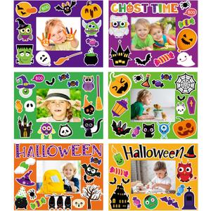 30 Packs Halloween Arts and Crafts for Kids Picture Frame Craft Kits Photo DIY Craft Set Bulk Pumpkin Maple Leave Turkey Stickers Children Classroom Kindergarten Preschool Game Activities Ages 4-12