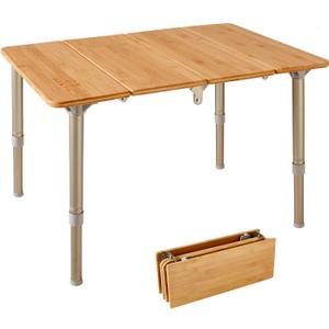 ATEPA Coffee Table Picnic Table, Small Bamboo Folding Table, Portable Camping Table with Carry Bag Adjustable Height, Easy to Carry for Outdoor Beach Backyard, 23.6''(L) x15.7''(H)