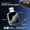 Wireless CarPlay Adapter for Android Auto - 3 in 1 Airplay Mirror Link Adapter Multi-User Seamless Connection Converts Wired to Wireless CarPlay Adapter - No Latency from iOS 10+ to Screen w/USB-C