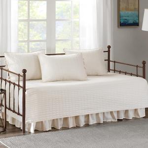 Comfort Spaces Daybed Cover - Luxe Double Sided-Quilting, All Season Cozy Bedding with Bedskirt, Matching Shams, Kienna Ivory 75"x39" 5 Piece