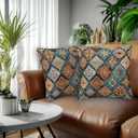 Moroccan Throw Pillow Covers 18x18 Set of 2 | Decorative Cushion Covers for Couch Sofa Bed | Farmhouse Home Decor Pillow Cases for Living Room Bedroom | Boho Accent Design