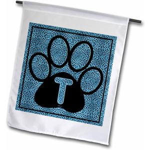 3dRose fl_25927_1 Letter T Blue Cheetah Print Cat Paw Garden Flag, 12 by 18-Inch
