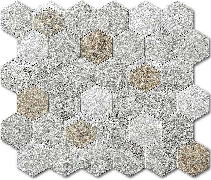VAOVI Peel and Stick Backsplash Tile,Backsplash Tile for Kitchen Peel and Stick Wall Panels Hexagon Marble Tile(Autumn Gray,10pcs)