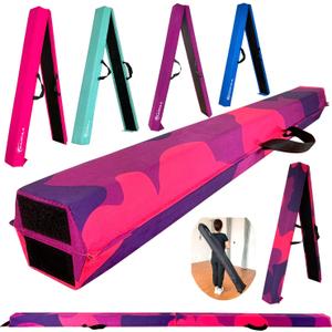 6 FT / 8 FT / 9 FT Folding Gymnastics Beam Foam Balance Floor Beam - Extra Firm - Suede Cover - Anti Slip Bottom with Carry Bag for Kids/Adults Home Use (PinkPurple-Camo)