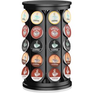 CEHNCEH K Cup Holder: Coffee Pod Carousel Organizer, Compatible with 40 Keurig K-Cup Pods, Spins 360-Degrees - Lazy Susan Platform, Home or Office Kitchen Counter Organize (Black)