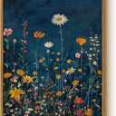 WHASAYART Botanical Floral Canvas Print 16x24 Framed Wildflower Wall Art, Rustic Dark Blue Colorful Flower Artwork, Vibrant Vintage Painting Living Room Kitchen Bedroom Hallway Home Decor
