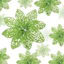 Boao Green 24 Pieces Poinsettia Flower Christmas Glitter Artificial Poinsettia with Clips Christmas Tree Ornament Decorations for DIY Xmas Wreath Holiday Home Party Decor, 3/4/6 Inches