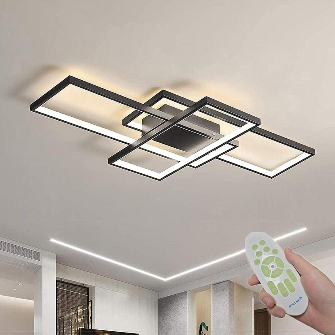 Modern LED Ceiling Light 41" Dimmable Black Flush Mount Ceiling Lights Fixtures with Remote Control Square 65W 3000K-6500K Ceiling Lamp for Kitchen, Living Room, Bedroom, Dining Room