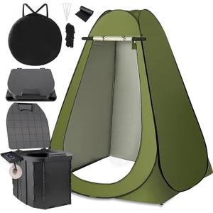 Portable Toilet Kit, Larger Size Portable Camping Toilet with Pop-Up Privacy Enlarged Tent and Poo Gel Toilet Bags, Width of 4.93 Feet Tent Washable Outdoor Showers Changing Rooms, 3481 square inches