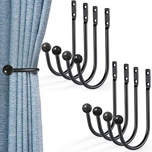 Meetart Decorative Curtain Drapery Holdbacks, Curtain Tiebacks Simple Vintage Rustic Style Decor，8 Pack, Black，Come with Screws。