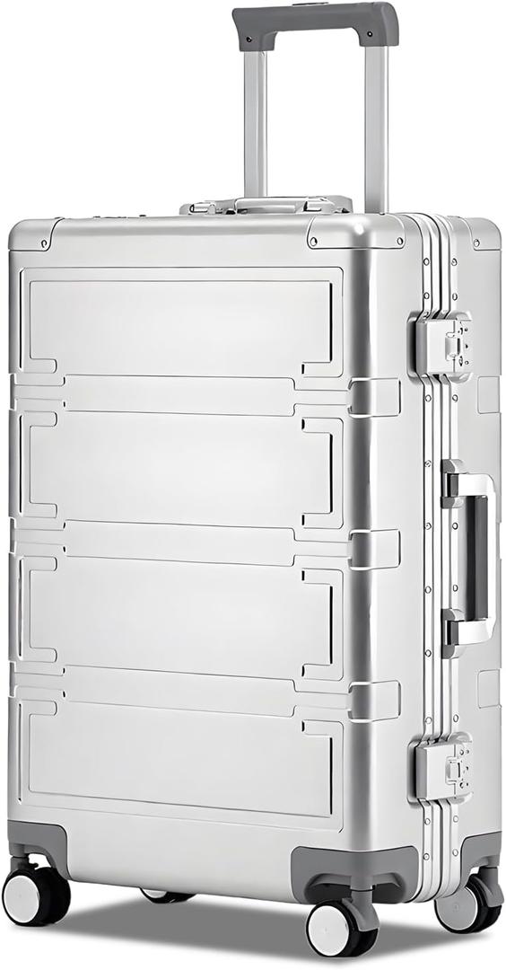 Simcat All Aluminum Carry On Luggage, 20 Inch Hard Shell Zipperless LuggagesAirline Approved Suitcase with TSA Lock and Silent Wheels (Silver,20inch/56.5x21.5x39.5cm)