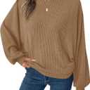 BTFBM Casual Fall Tops For Women 2025 Long Sleeves Solid Shirts Crew Neck Loose Fit Work T Shirt(Khaki, Medium)