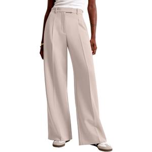 NIMIN Women Wide Leg Pants High Waisted Business Casual Work Trousers Dressy Pants with Pockets (Beige, XS)