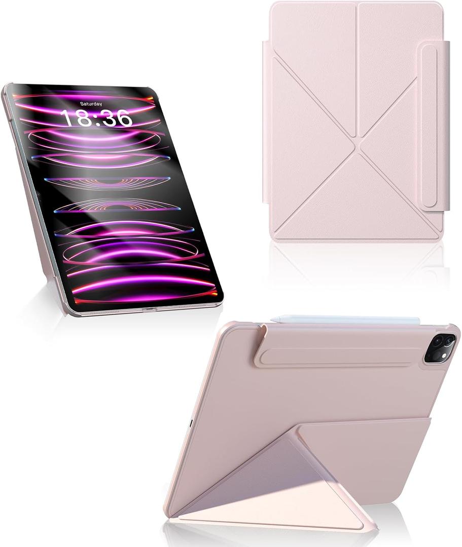 BOBOLEE for iPad Pro 11 Inch Case 4th 3rd Generation 2022 2021 Slim Magnetic PU Leather Cover Multi-Angle Stand Lightweight Stylish Design, Compatible with Pro 11-Inch 2nd Gen., Pink (Fit for iPad 11 inch)